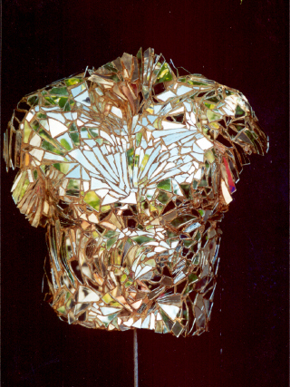 ICARUS SERIES - Ceramic and mirror glass torso 50 x 45cm with metal stand
