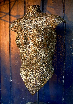 ANGEL - Ceramic torso with gold glaze 55 x 40cm with metal stand.
