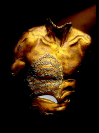 AGAMEMNON - Ceramic, glass and metal torso with gold glaze 50 x 40cm with metal stand.